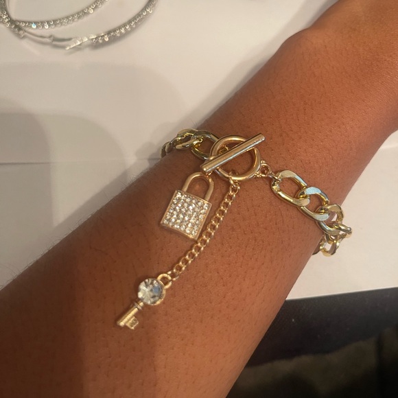 Gold Plated Lock & Key Bracelet - Picture 2 of 5